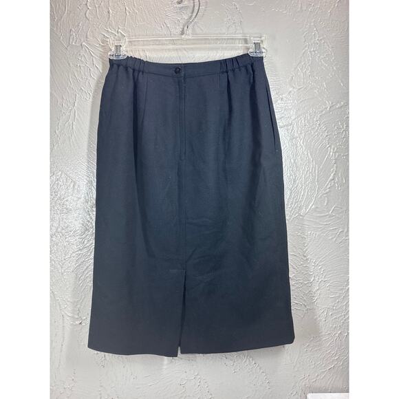Talbots Womens 100% Wool Black Midi Skirt Pleated Straight Preppy Size 6 Vintage - Picture 2 of 5